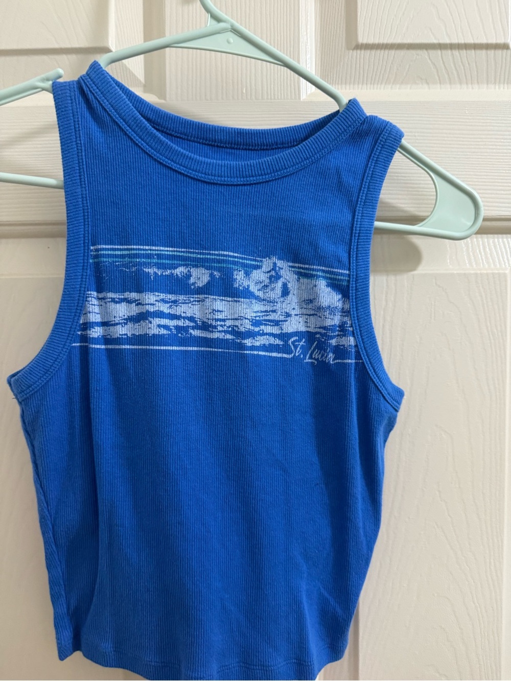 Hollister Royal Blue Ribbed Tank with White Wave Graphic